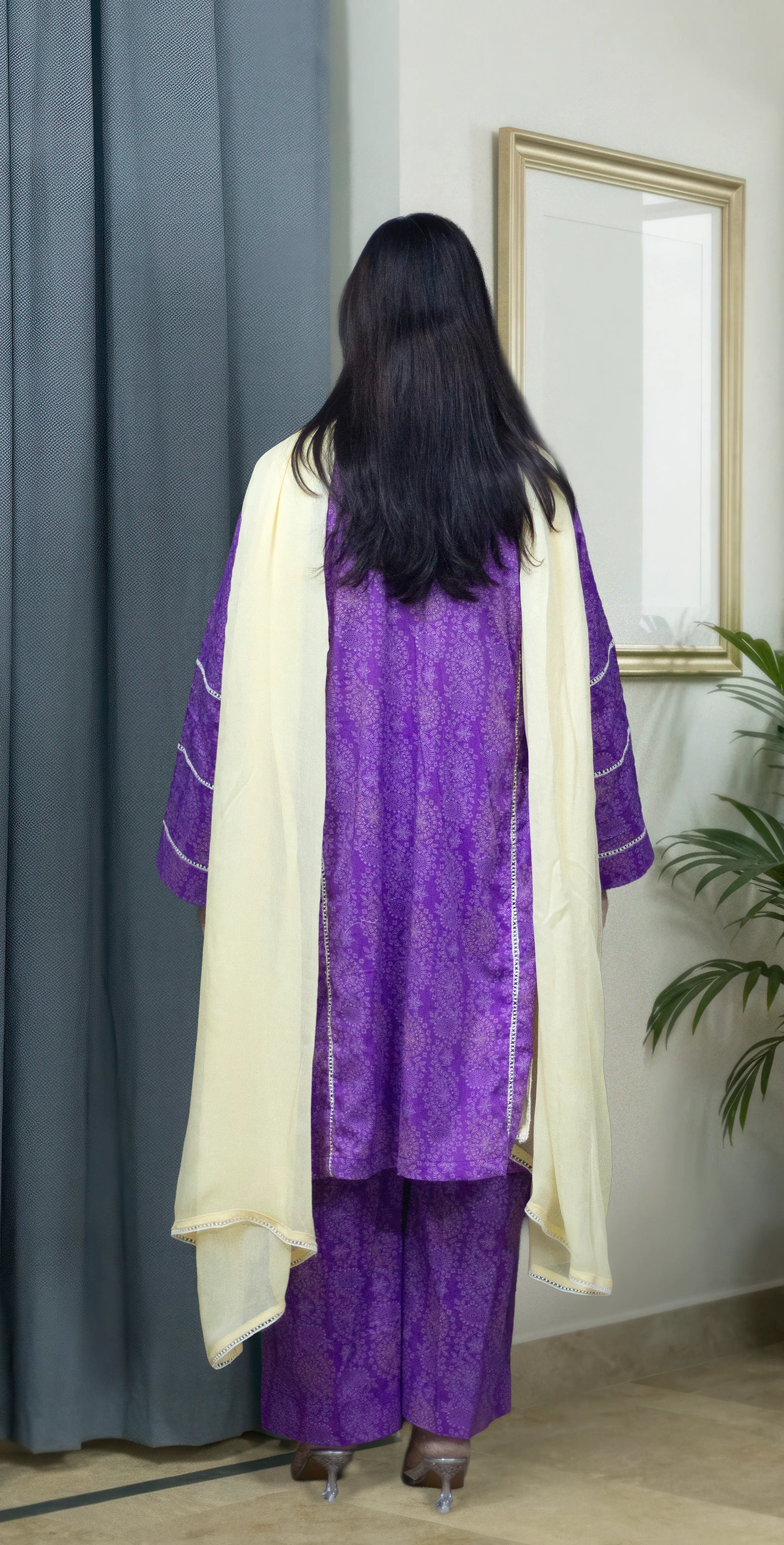 Purple Premium Print Lawn - Stitched 3 Piece