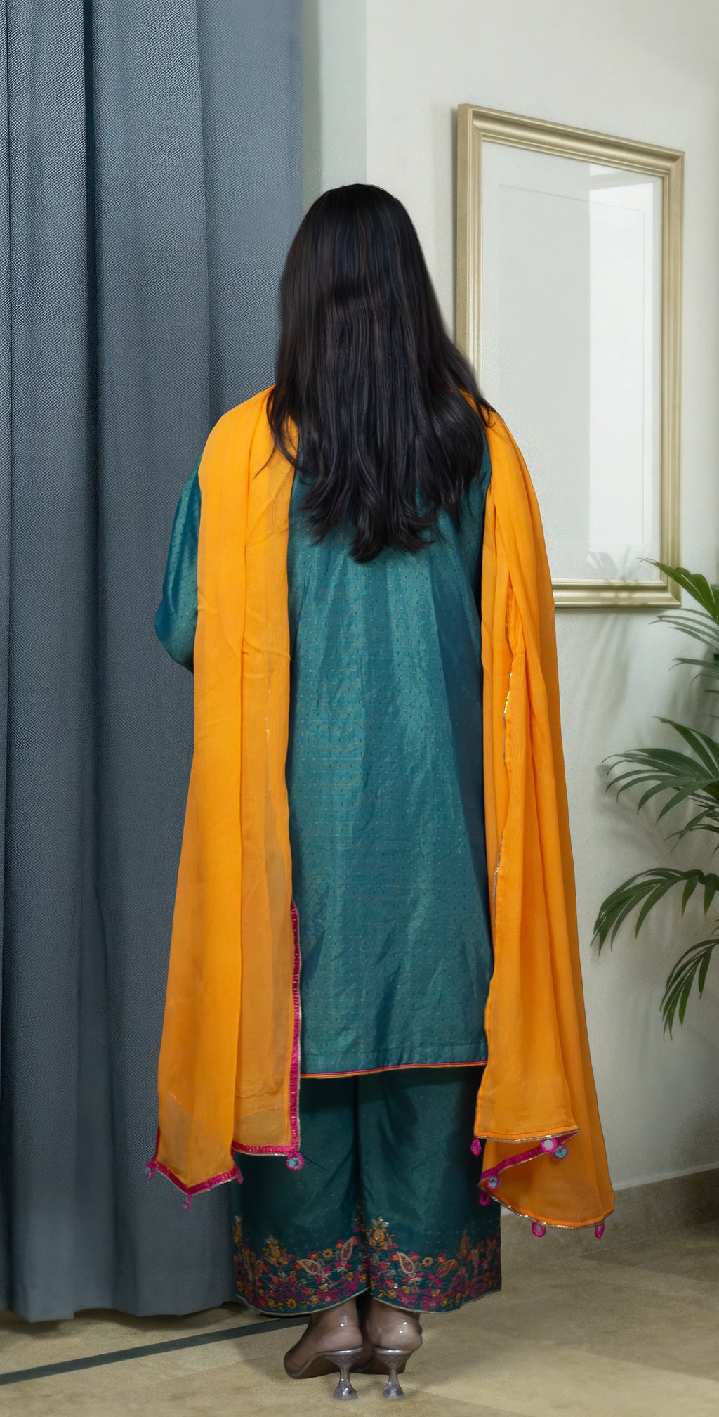 Green Dobby Masoori  Embroidered - Stitched 3 Piece