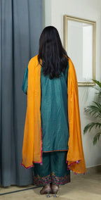 Green Dobby Masoori  Embroidered - Stitched 3 Piece