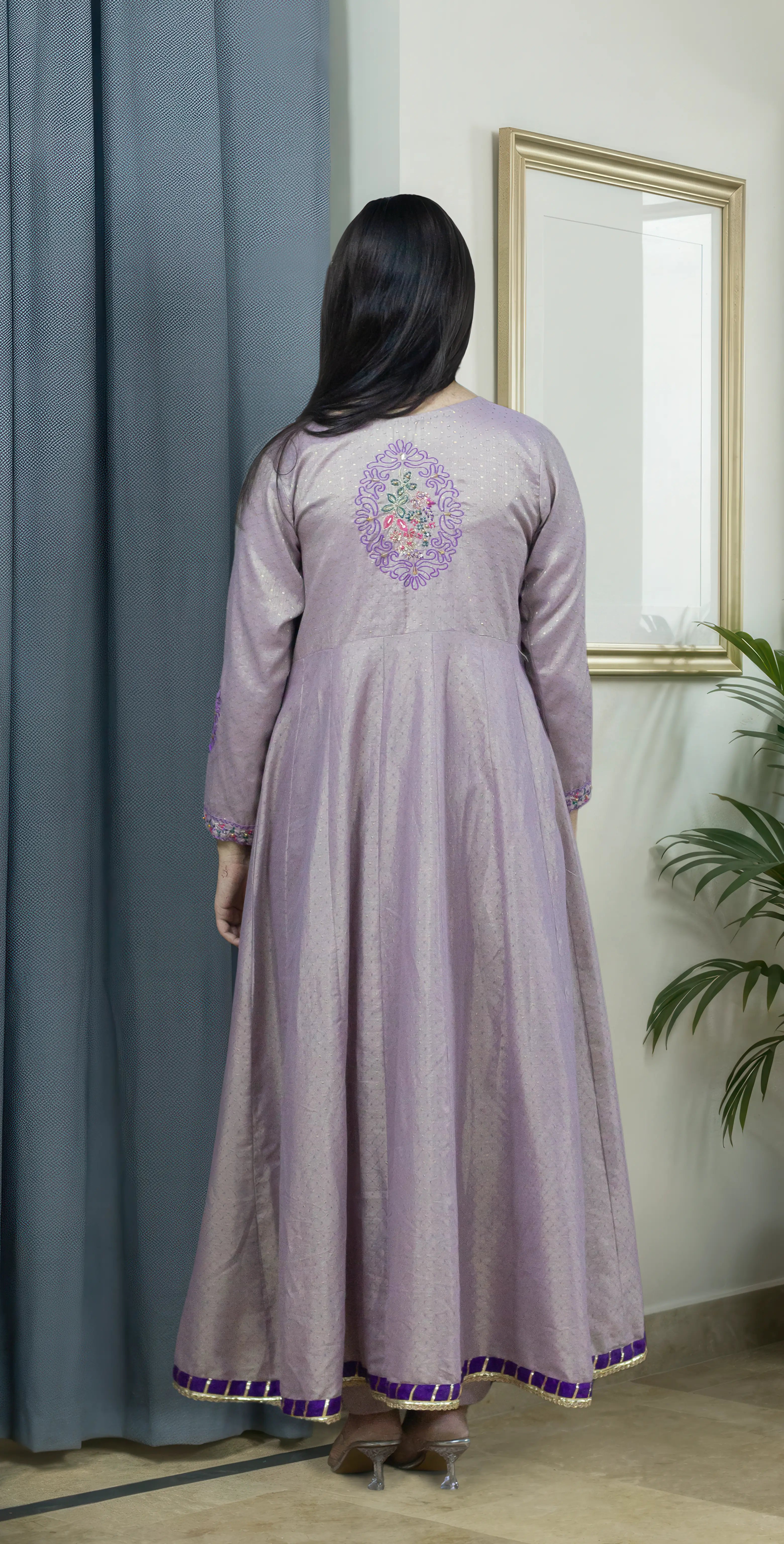 Lavender Dobby Masoori Embroidered -Stitched 3 Piece