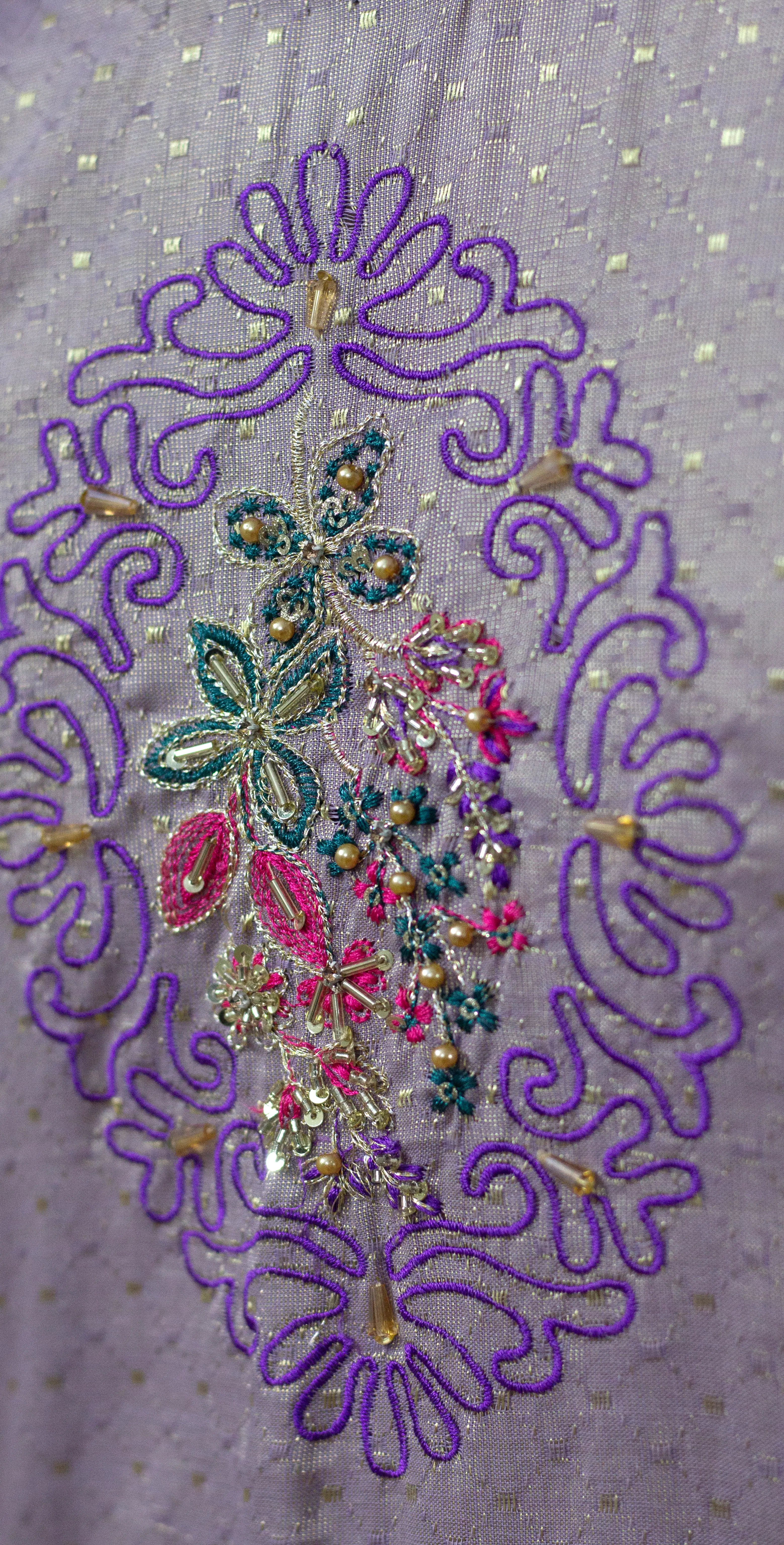 Lavender Dobby Masoori Embroidered -Stitched 3 Piece