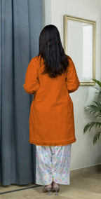 Everyday Orange Kurta Set -Stitched