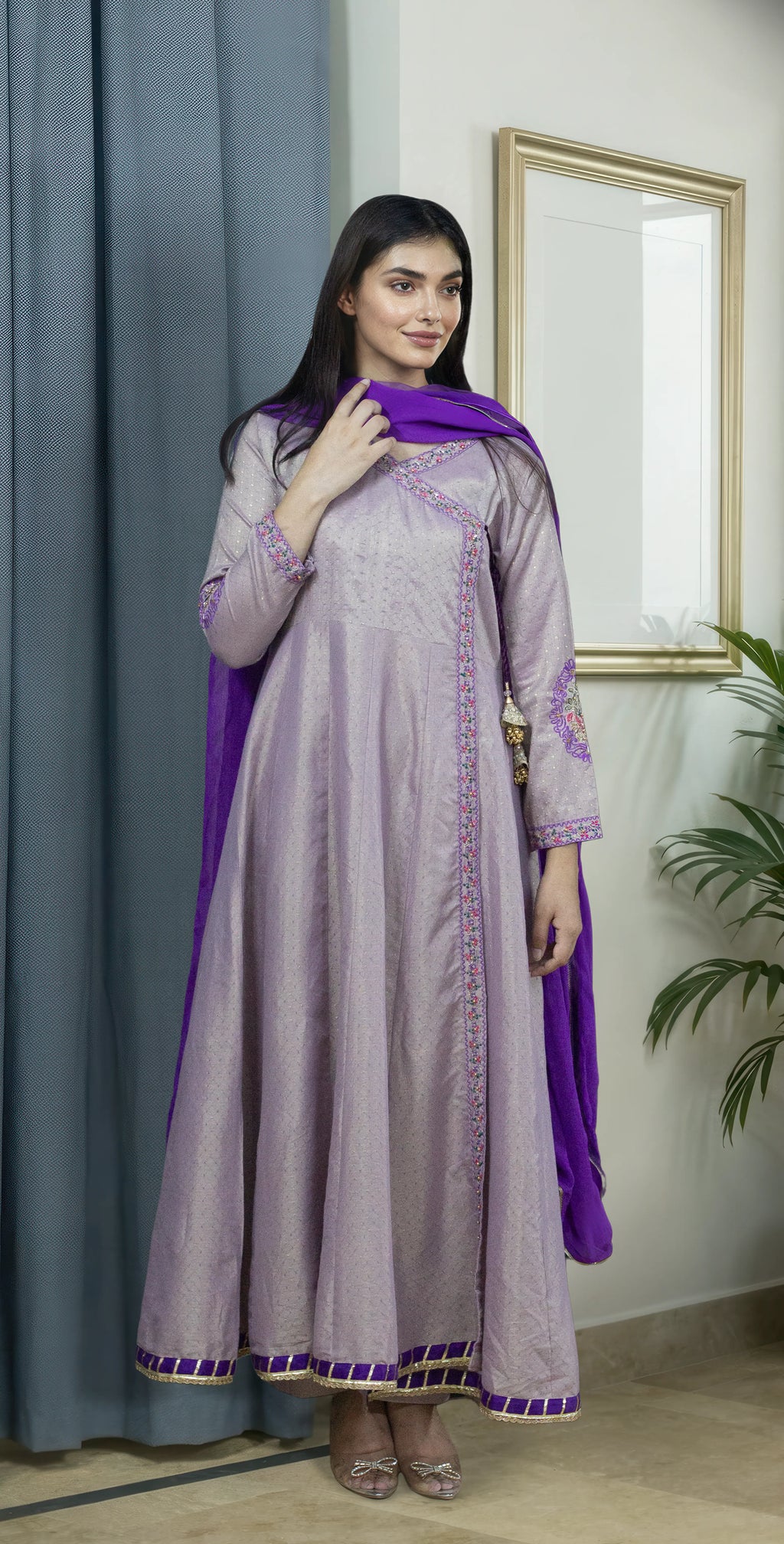 Lavender Dobby Masoori Embroidered -Stitched 3 Piece