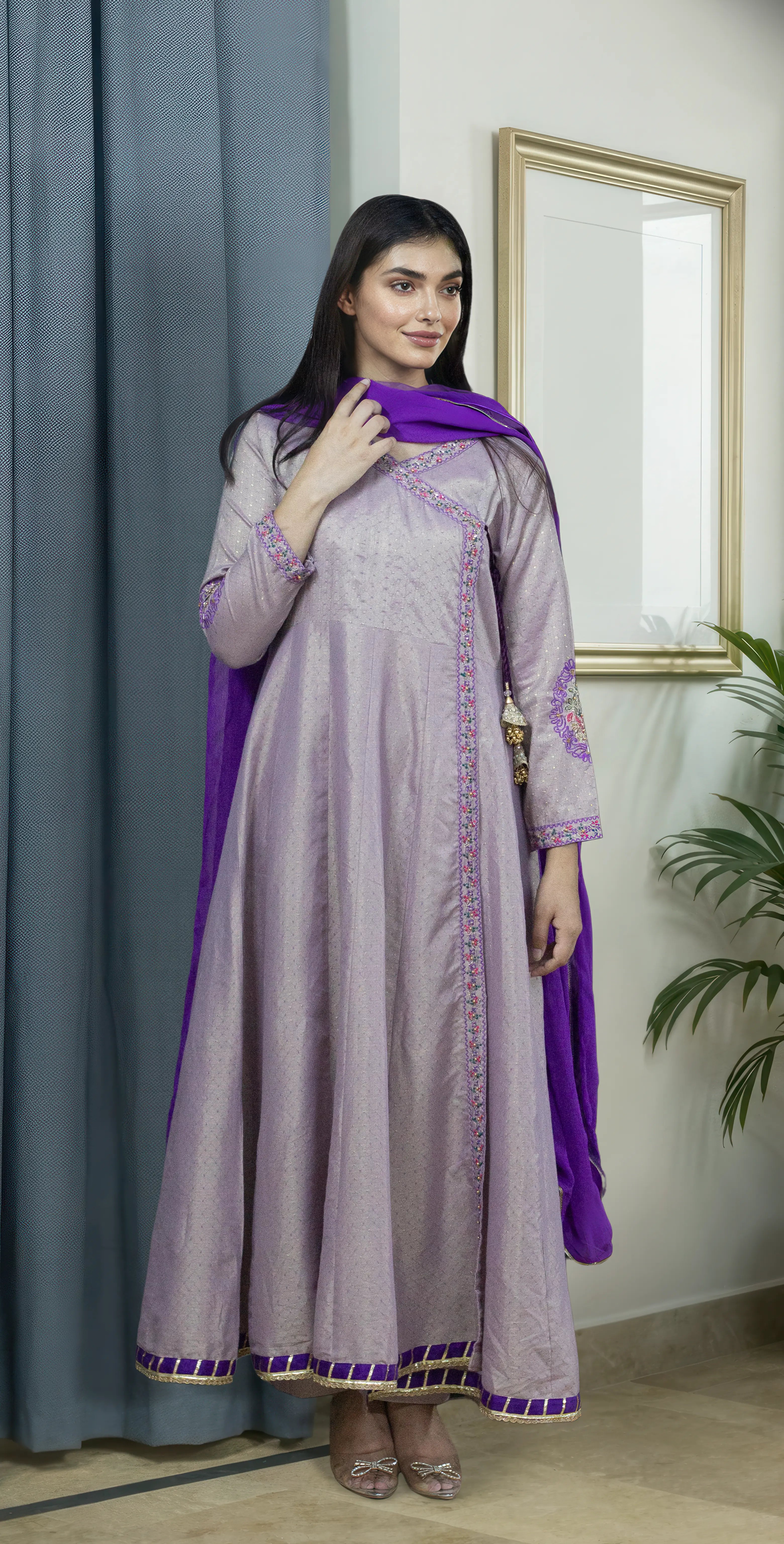 Lavender Dobby Masoori Embroidered -Stitched 3 Piece