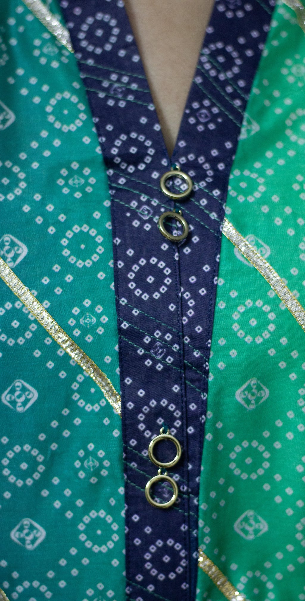 Teal Green and Navy Blue Chunri Frock - Stitched 3 Piece
