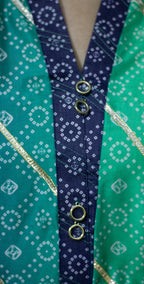 Teal Green and Navy Blue Chunri Frock - Stitched 3 Piece