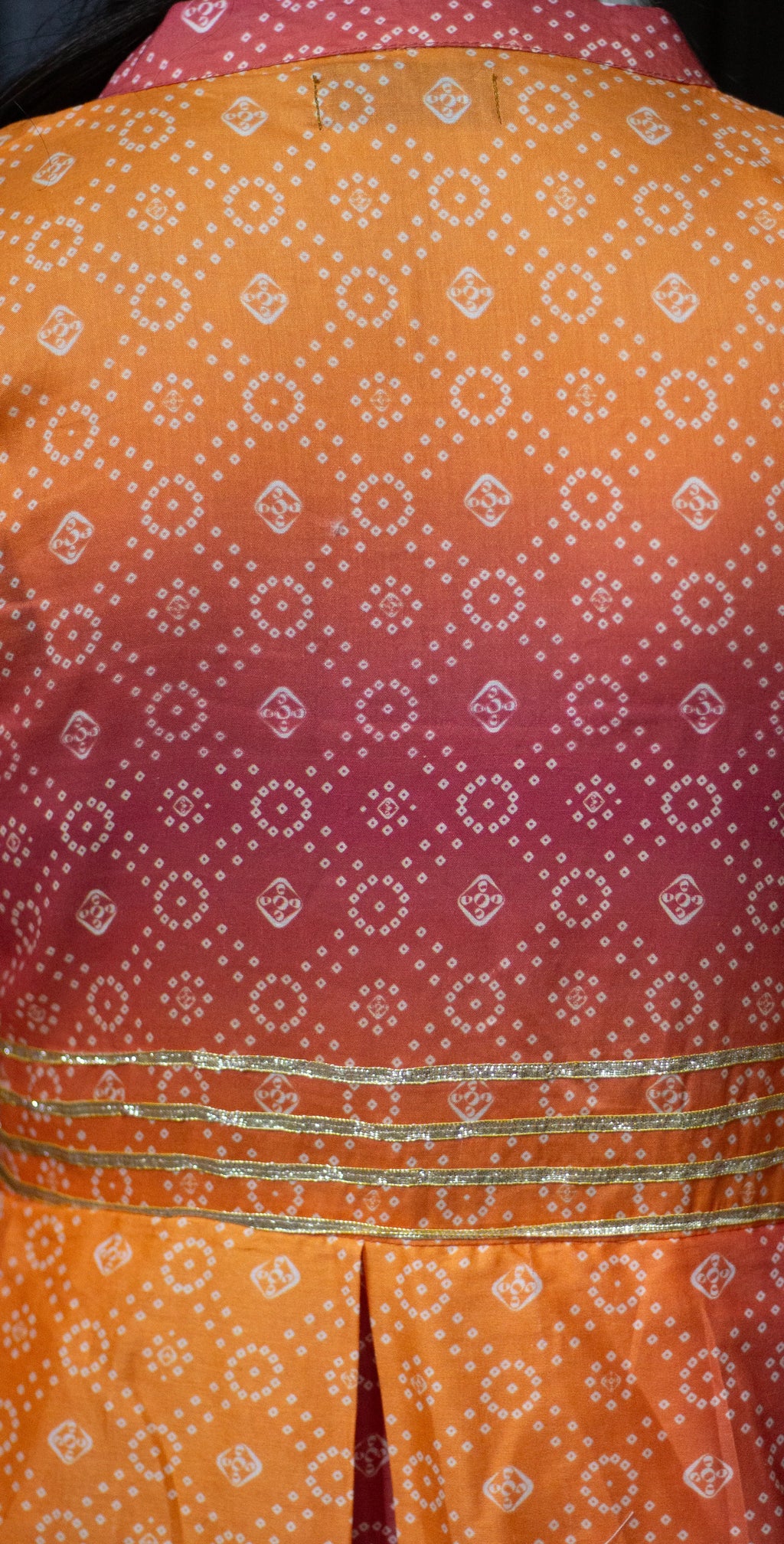 Orange And Rani Pink Chunri Frock-Stitched 3 Piece