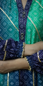 Teal Green and Navy Blue Chunri Frock - Stitched 3 Piece